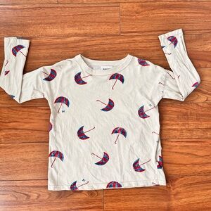 Bobo Choses Cream Long Sleeve Shirt with Red and Blue Umbrella Print